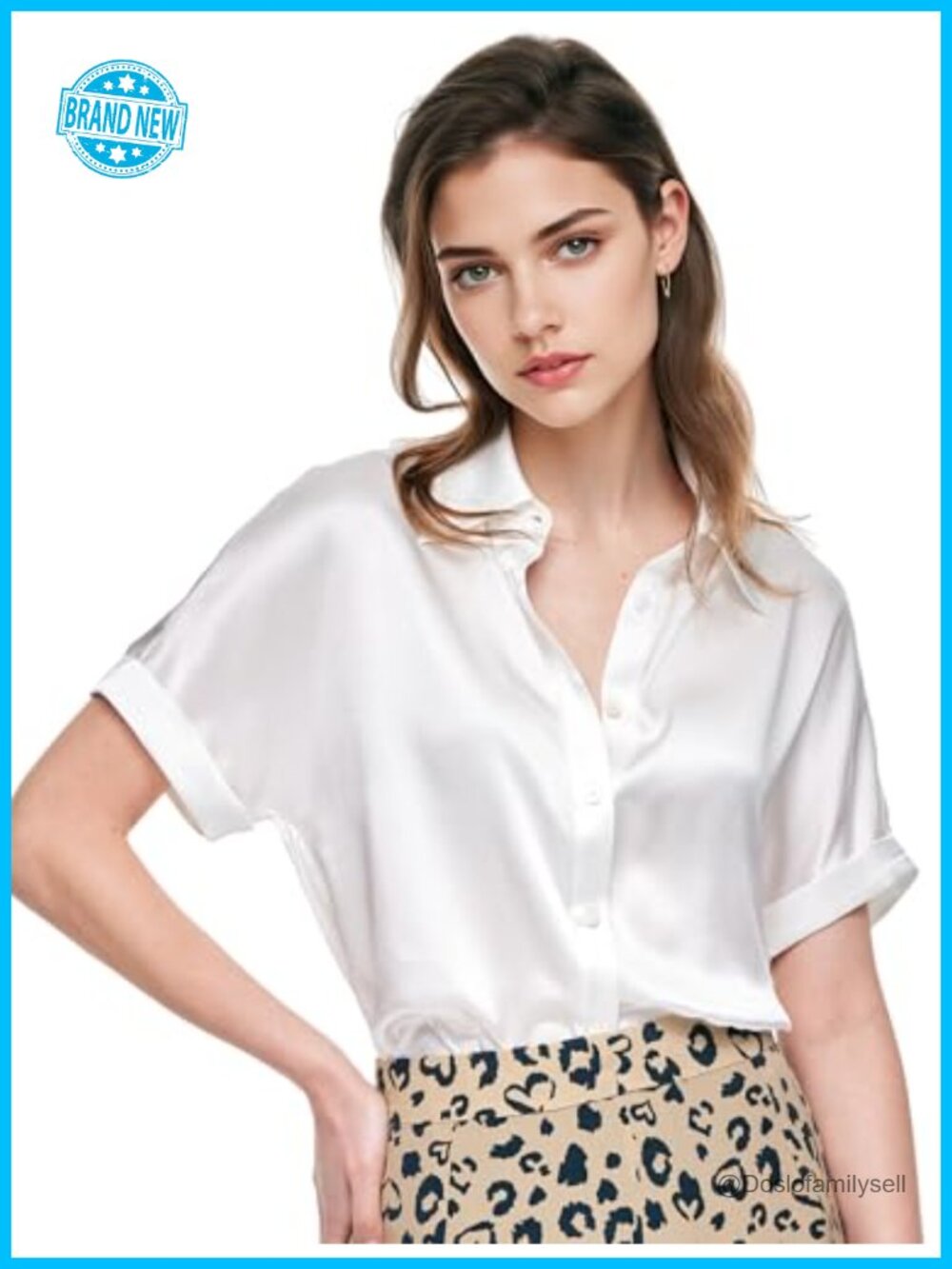 100% Mulberry Silk Short Sleeve Blouse for Women Button Down Elegant Work Top